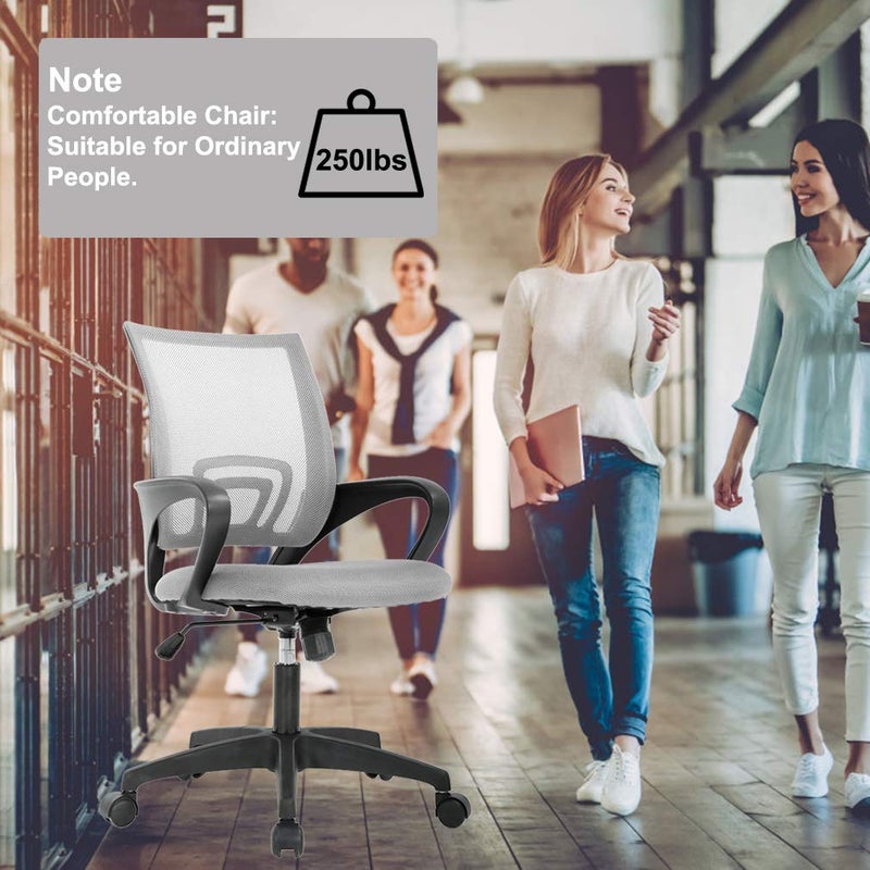 BestOffice | Ergonomic Office Chair | Mid-Back Swivel Desk Chair | Breathable Backrest & Lumbar Support | Adjustable Height | Sponge Seat | Rolling Wheels | Grey | for Adults & Women - Image 4